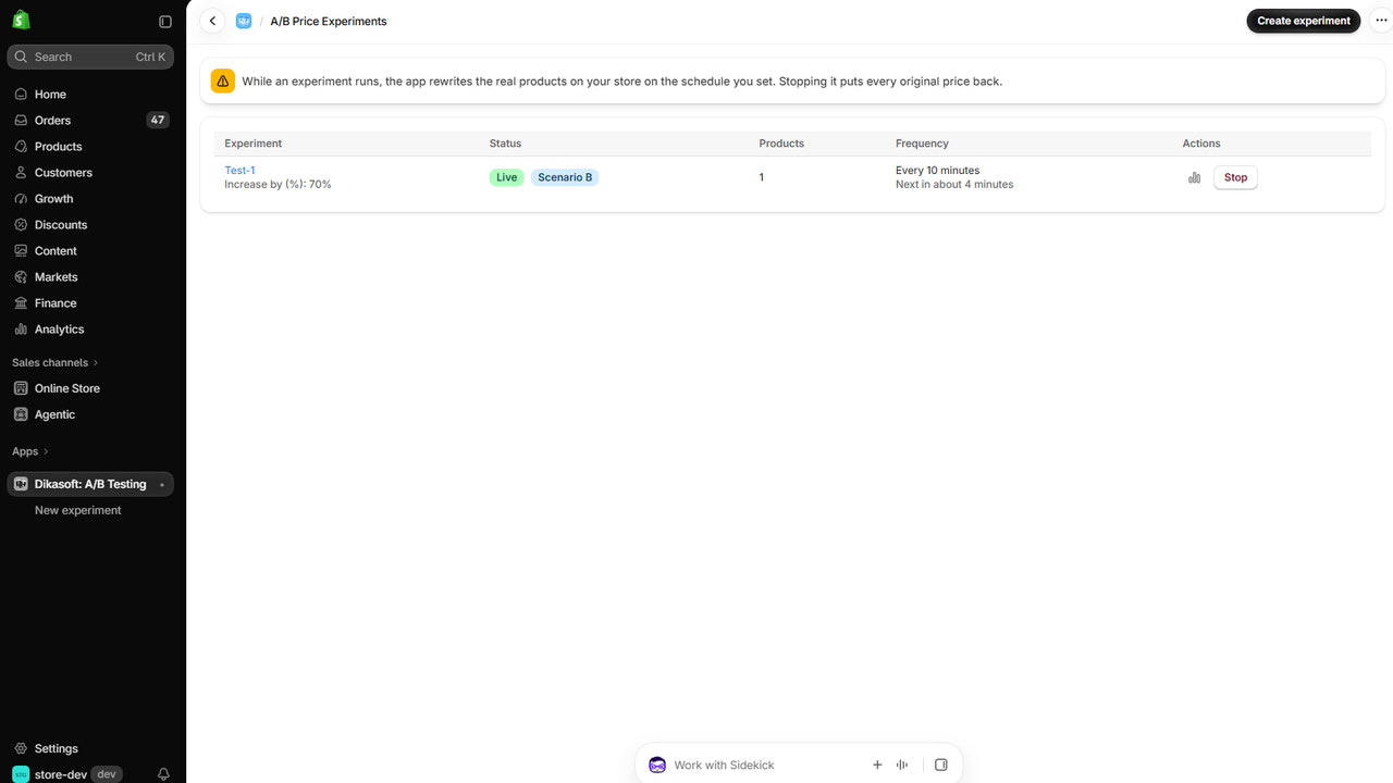 A/B Testing interface preview